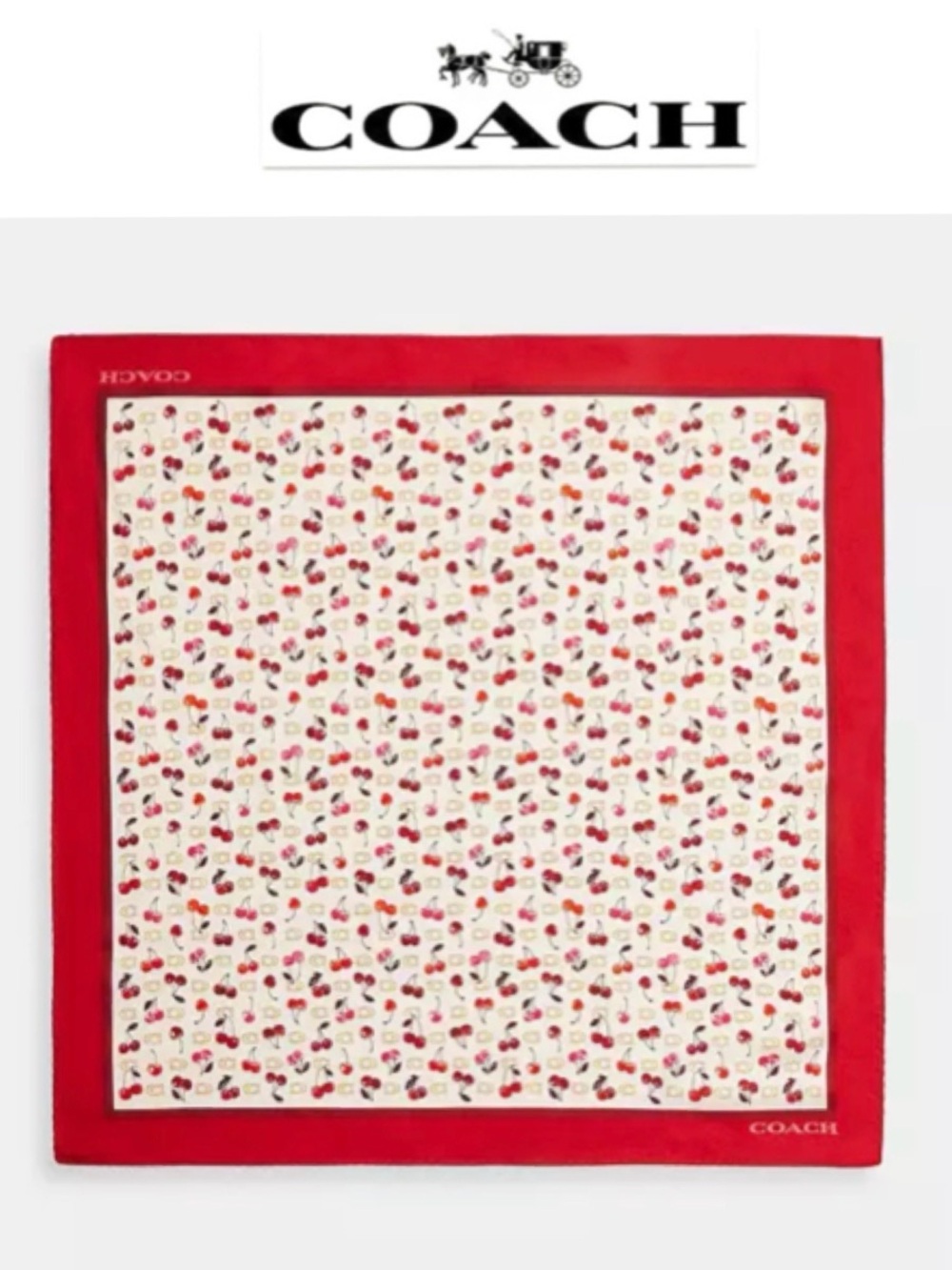 COACH Sculpted C Cherries Print
Silk Bandana. Brandnew With Tag